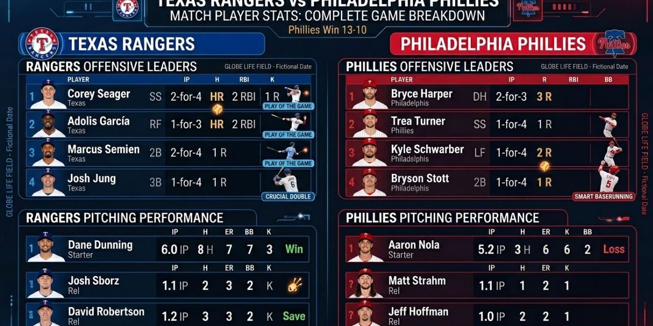 texas rangers vs phillies match player stats