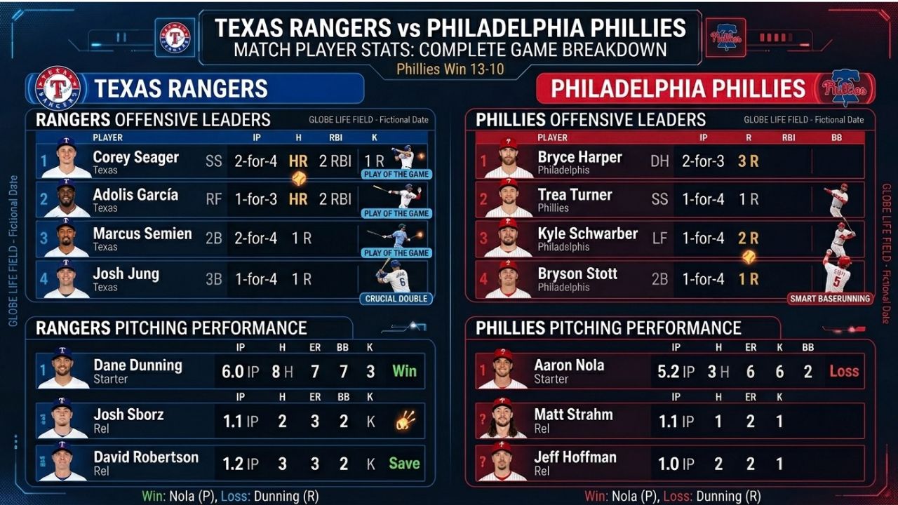 Texas Rangers vs Phillies Match Player Stats: Complete Game Breakdown